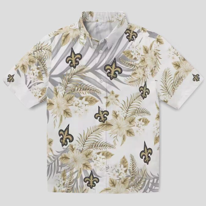 New Orleans Saints Summer Beach Shirt - White & Gold Hibiscus Palm NFL Edition
