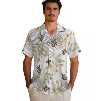New Orleans Saints Summer Beach Shirt - White & Gold Hibiscus Palm NFL Edition