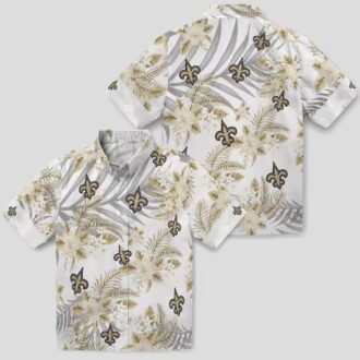 New Orleans Saints Summer Beach Shirt - White & Gold Hibiscus Palm NFL Edition