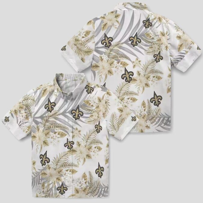 New Orleans Saints Summer Beach Shirt - White & Gold Hibiscus Palm NFL Edition