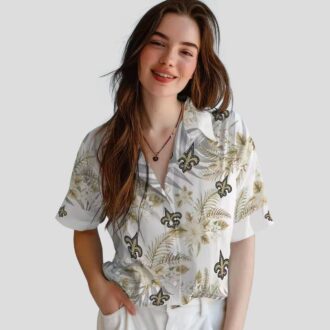 New Orleans Saints Summer Beach Shirt - White & Gold Hibiscus Palm NFL Edition
