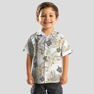 New Orleans Saints Summer Beach Shirt - White & Gold Hibiscus Palm NFL Edition