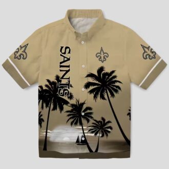 New Orleans Saints Sunset Hawaiian Shirt, Gold Floral Tropical Vacation Outfit