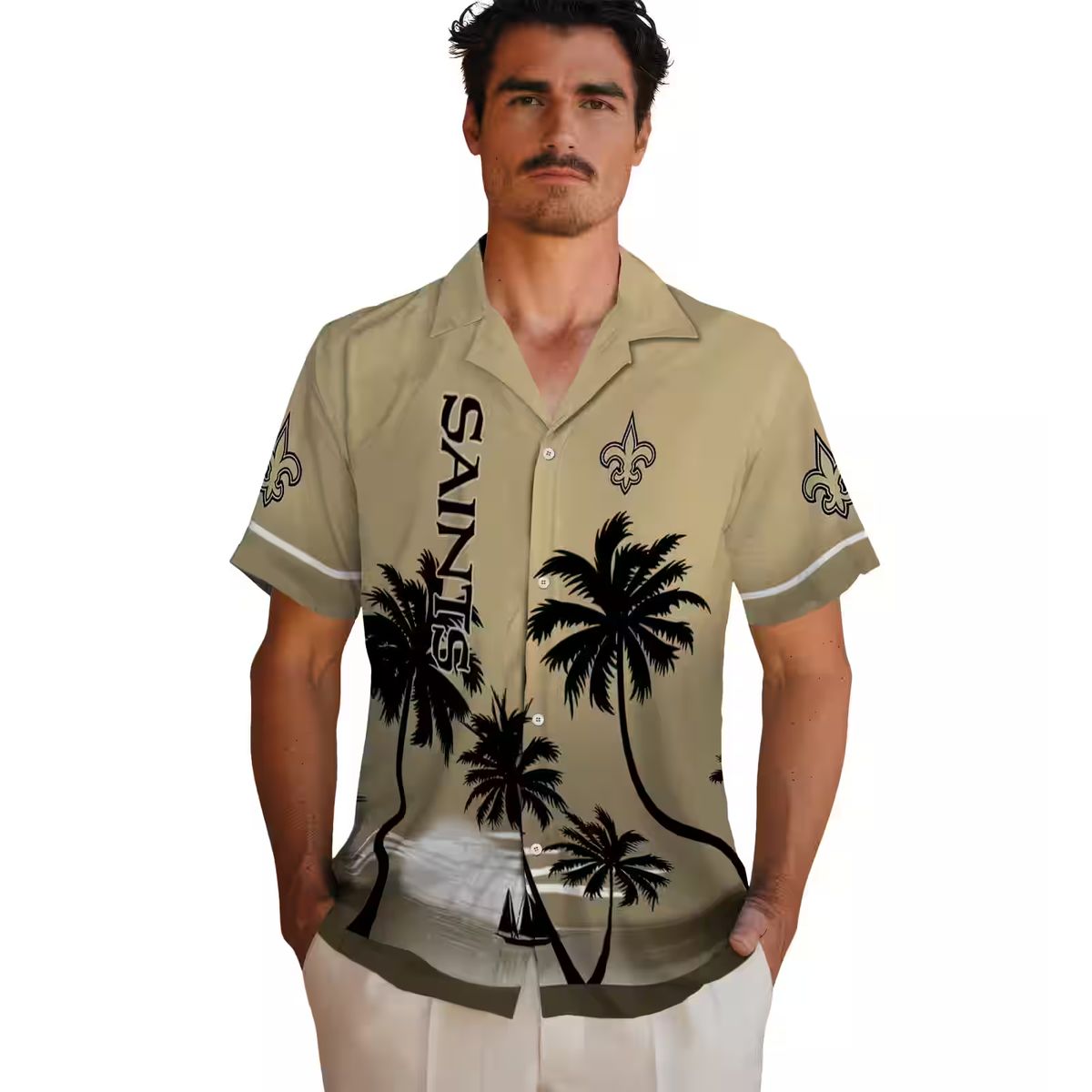 New Orleans Saints Sunset Hawaiian Shirt, Gold Floral Tropical Vacation Outfit