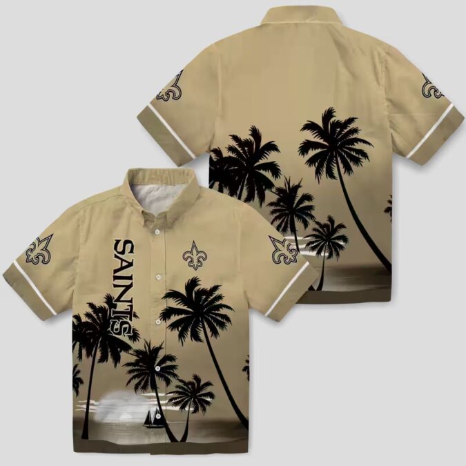 New Orleans Saints Sunset Hawaiian Shirt, Gold Floral Tropical Vacation Outfit