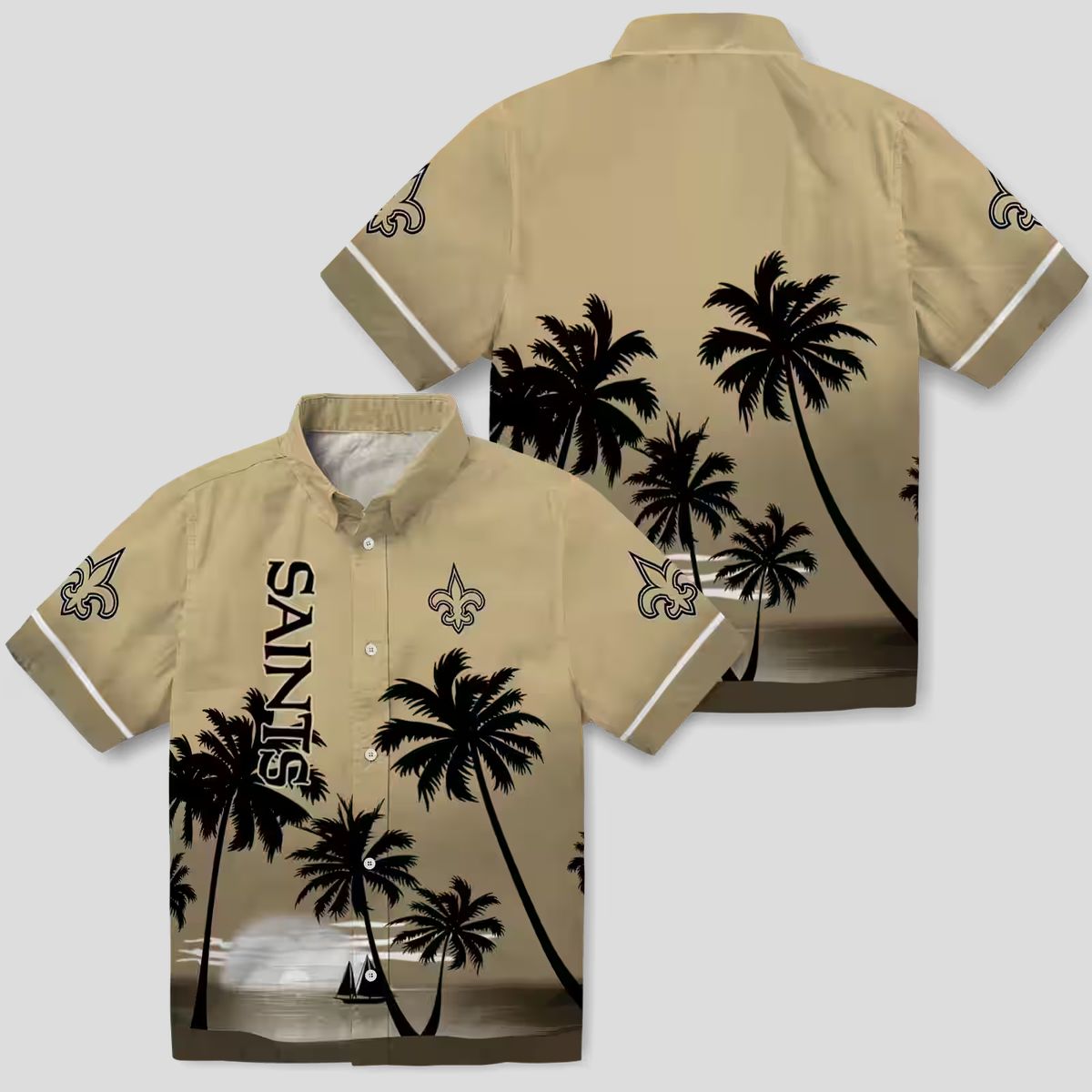 New Orleans Saints Sunset Hawaiian Shirt, Gold Floral Tropical Vacation Outfit