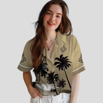 New Orleans Saints Sunset Hawaiian Shirt, Gold Floral Tropical Vacation Outfit