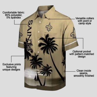New Orleans Saints Sunset Hawaiian Shirt, Gold Floral Tropical Vacation Outfit