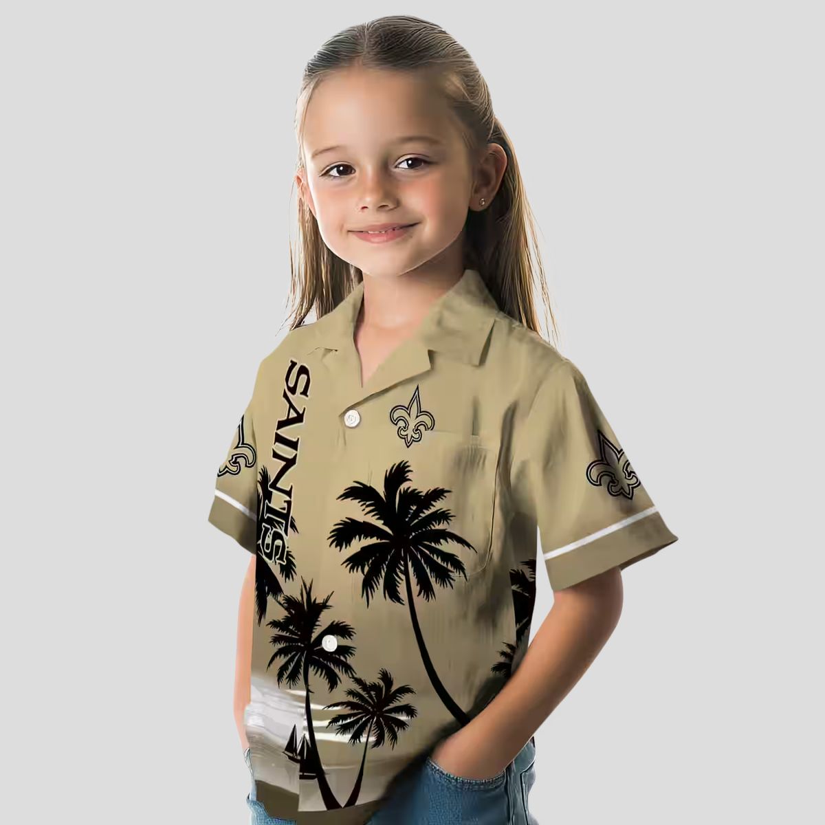 New Orleans Saints Sunset Hawaiian Shirt, Gold Floral Tropical Vacation Outfit