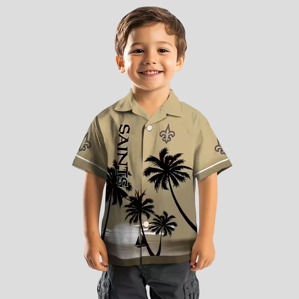 New Orleans Saints Sunset Hawaiian Shirt, Gold Floral Tropical Vacation Outfit