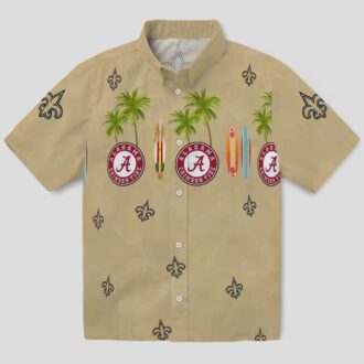 New Orleans Saints Surfboard Hawaiian Shirt, Palm & Gold Tropical NFL Apparel