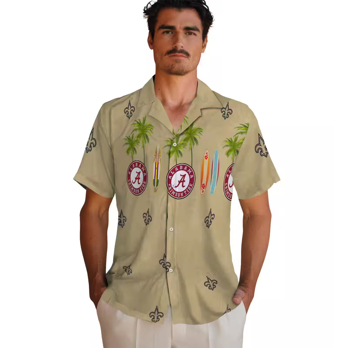 New Orleans Saints Surfboard Hawaiian Shirt, Palm & Gold Tropical NFL Apparel