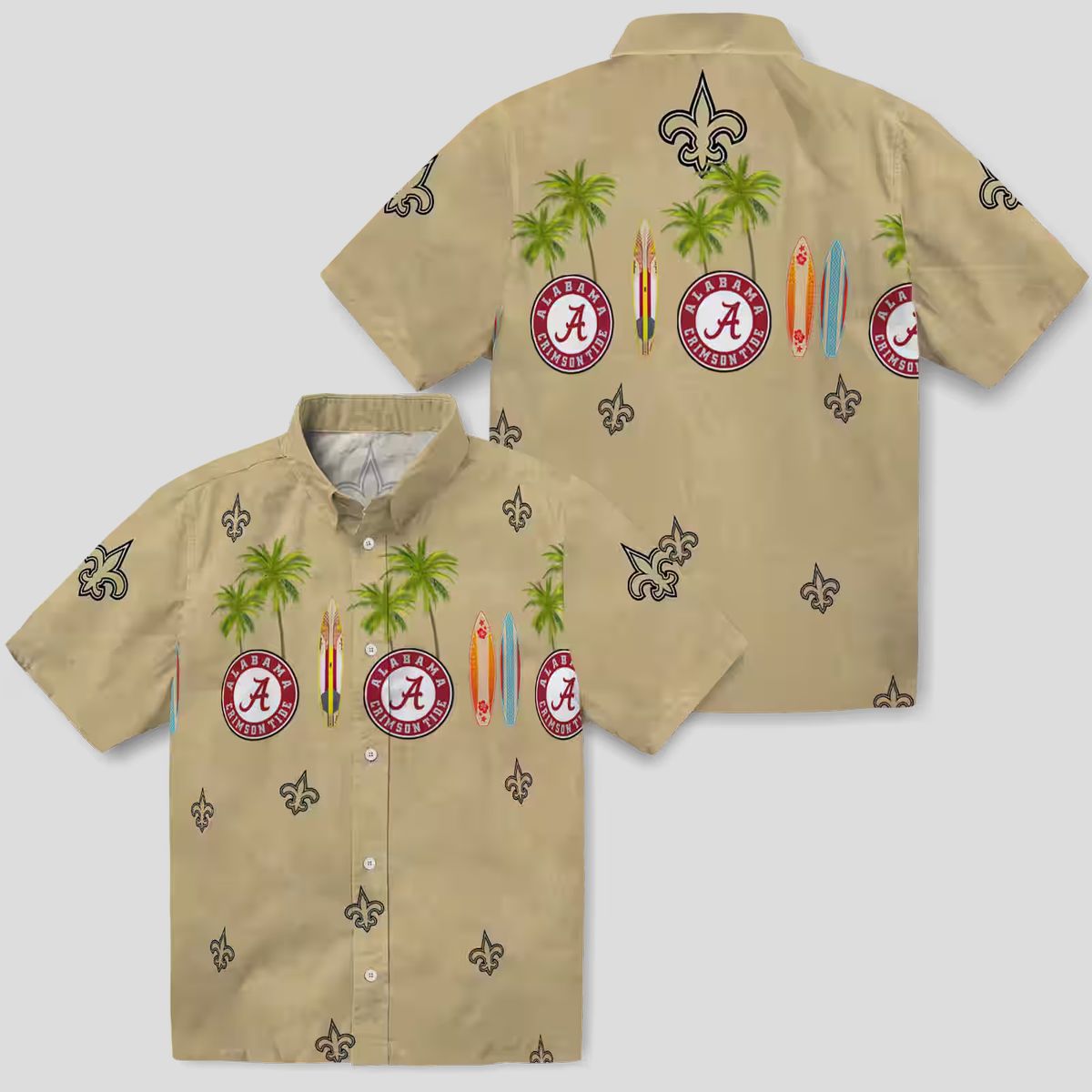 New Orleans Saints Surfboard Hawaiian Shirt, Palm & Gold Tropical NFL Apparel