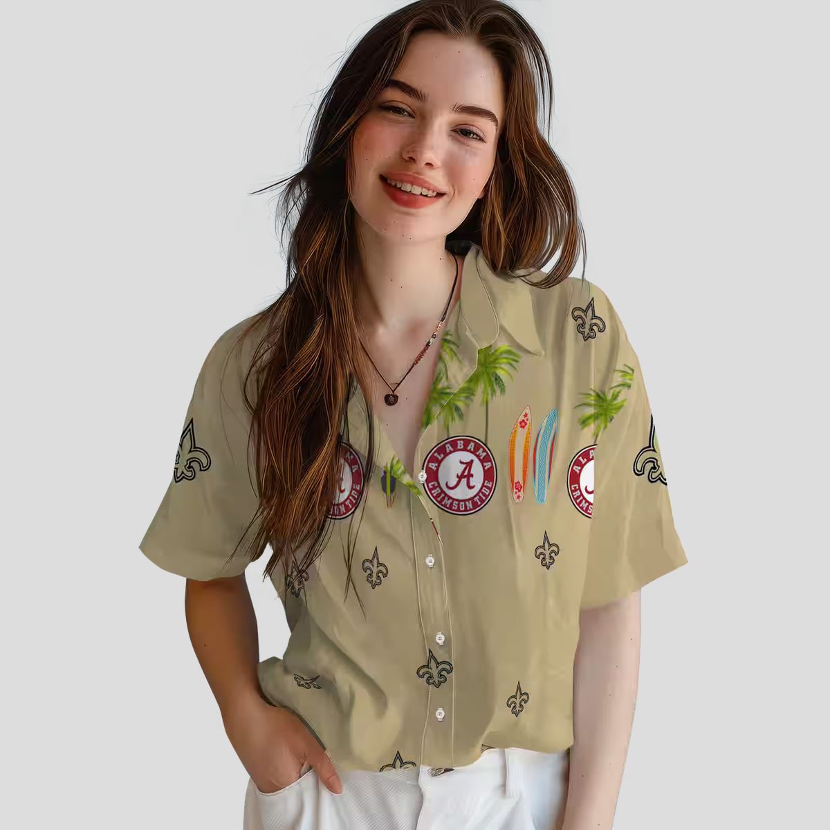 New Orleans Saints Surfboard Hawaiian Shirt, Palm & Gold Tropical NFL Apparel