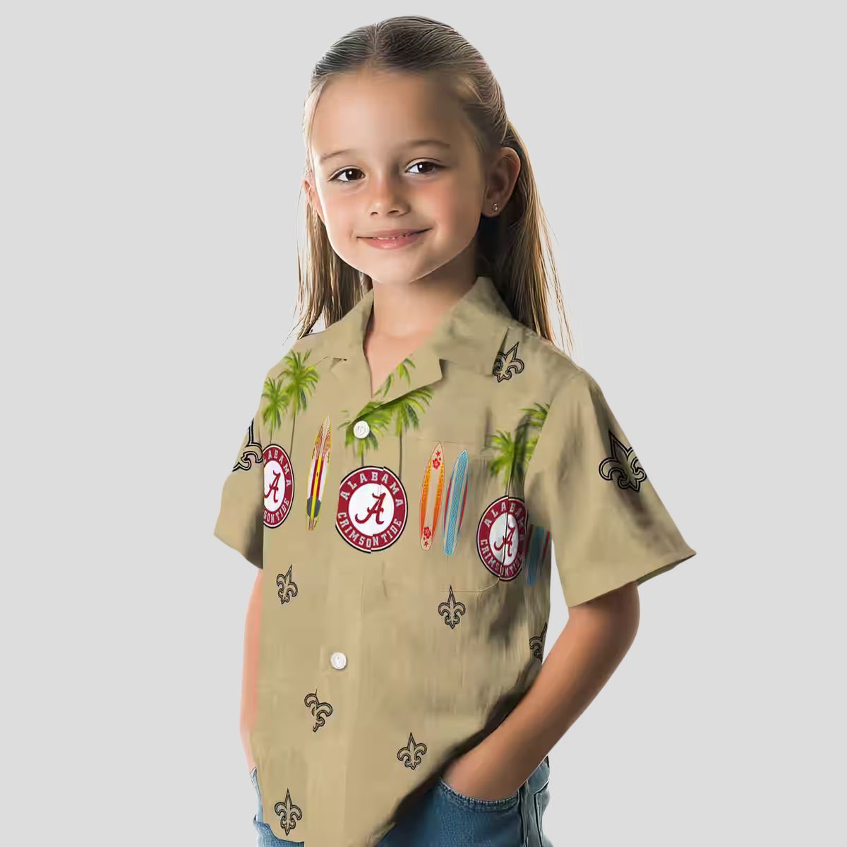 New Orleans Saints Surfboard Hawaiian Shirt, Palm & Gold Tropical NFL Apparel