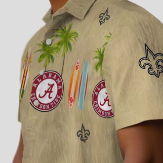 New Orleans Saints Surfboard Hawaiian Shirt, Palm & Gold Tropical NFL Apparel