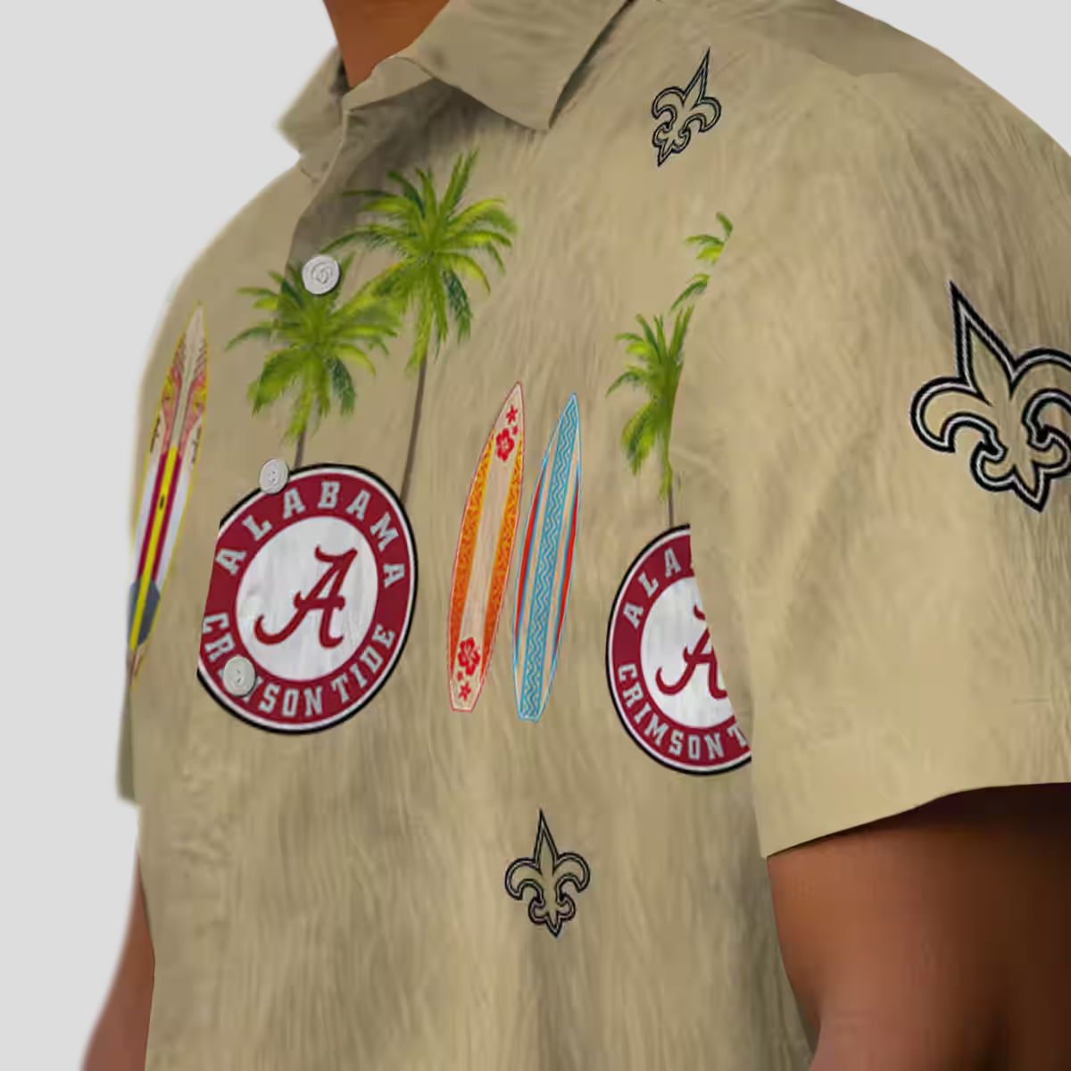 New Orleans Saints Surfboard Hawaiian Shirt, Palm & Gold Tropical NFL Apparel