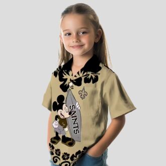 New Orleans Saints Surfing Mickey Gold Hawaiian Shirt, Tropical NFL Fan Outfit