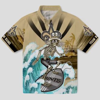 New Orleans Saints Surfing Skeleton Shirt, Tropical Palm & Hibiscus Hawaiian Shirt