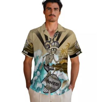 New Orleans Saints Surfing Skeleton Shirt, Tropical Palm & Hibiscus Hawaiian Shirt