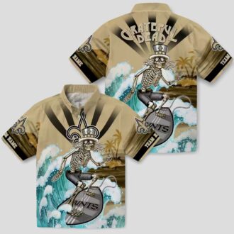 New Orleans Saints Surfing Skeleton Shirt, Tropical Palm & Hibiscus Hawaiian Shirt