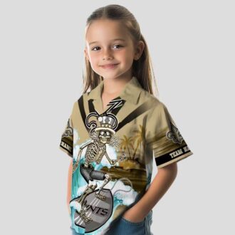 New Orleans Saints Surfing Skeleton Shirt, Tropical Palm & Hibiscus Hawaiian Shirt