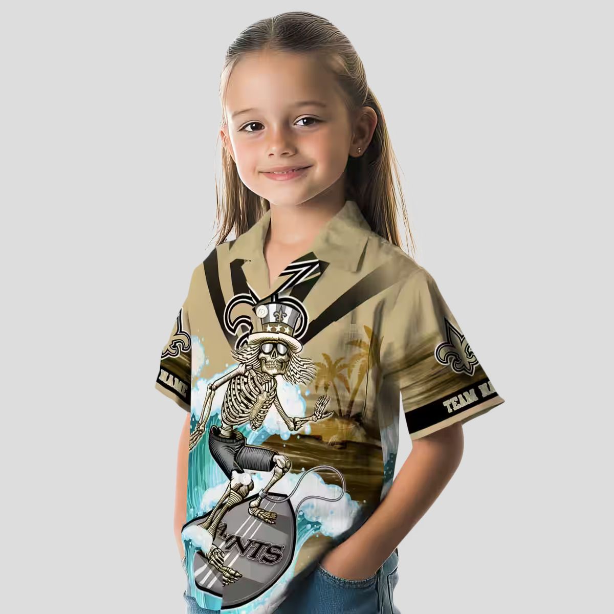 New Orleans Saints Surfing Skeleton Shirt, Tropical Palm & Hibiscus Hawaiian Shirt