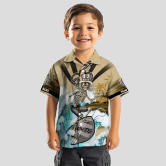 New Orleans Saints Surfing Skeleton Shirt, Tropical Palm & Hibiscus Hawaiian Shirt