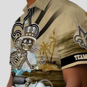 New Orleans Saints Surfing Skeleton Shirt, Tropical Palm & Hibiscus Hawaiian Shirt