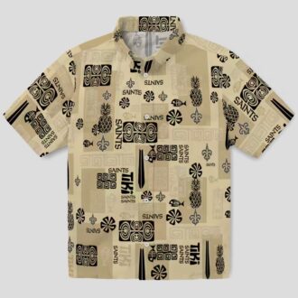 New Orleans Saints Tribal Symbols Hawaiian Shirt, Gold NFL Aloha Shirt