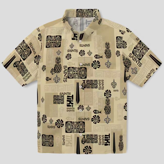 New Orleans Saints Tribal Symbols Hawaiian Shirt, Gold NFL Aloha Shirt