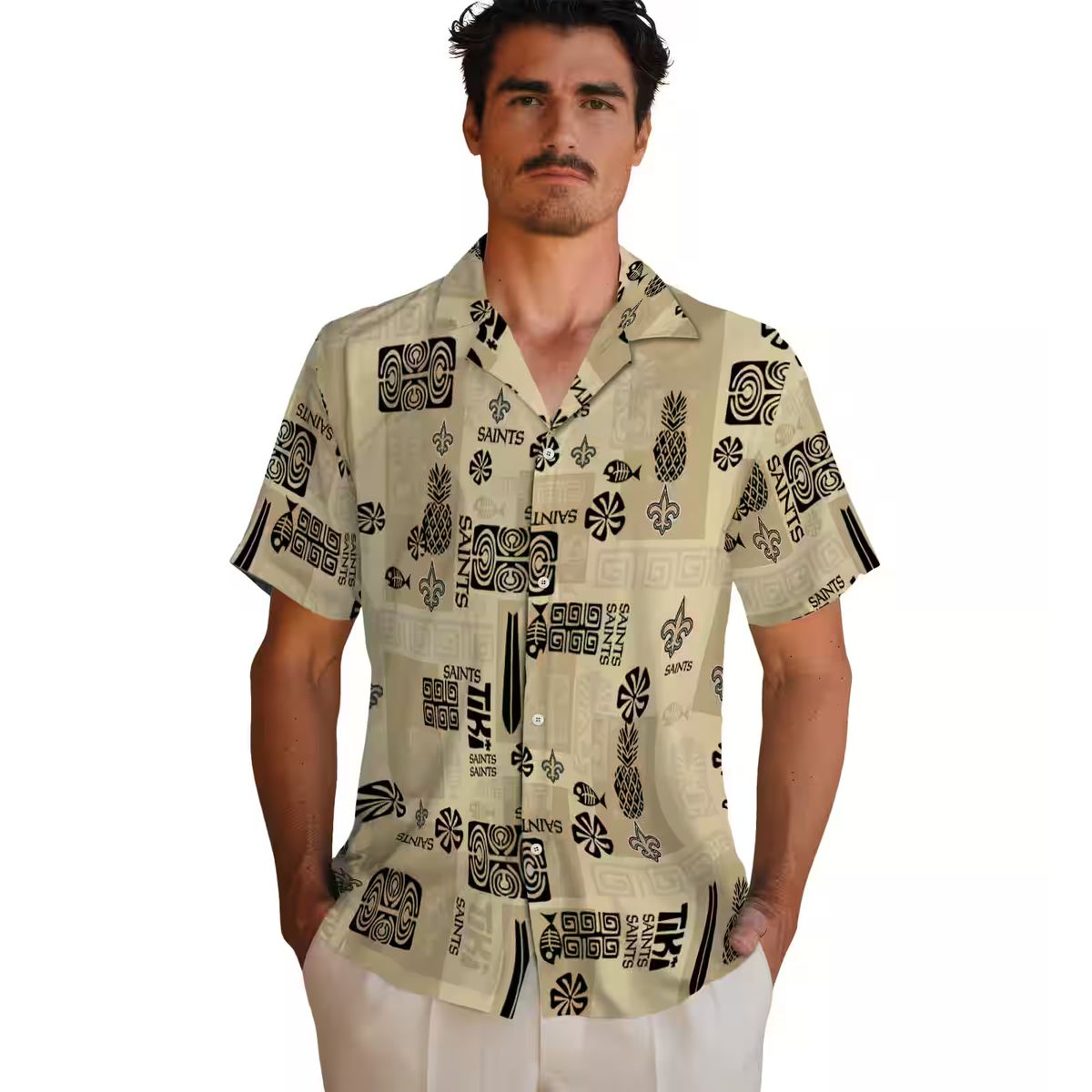 New Orleans Saints Tribal Symbols Hawaiian Shirt, Gold NFL Aloha Shirt