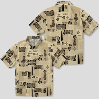 New Orleans Saints Tribal Symbols Hawaiian Shirt, Gold NFL Aloha Shirt