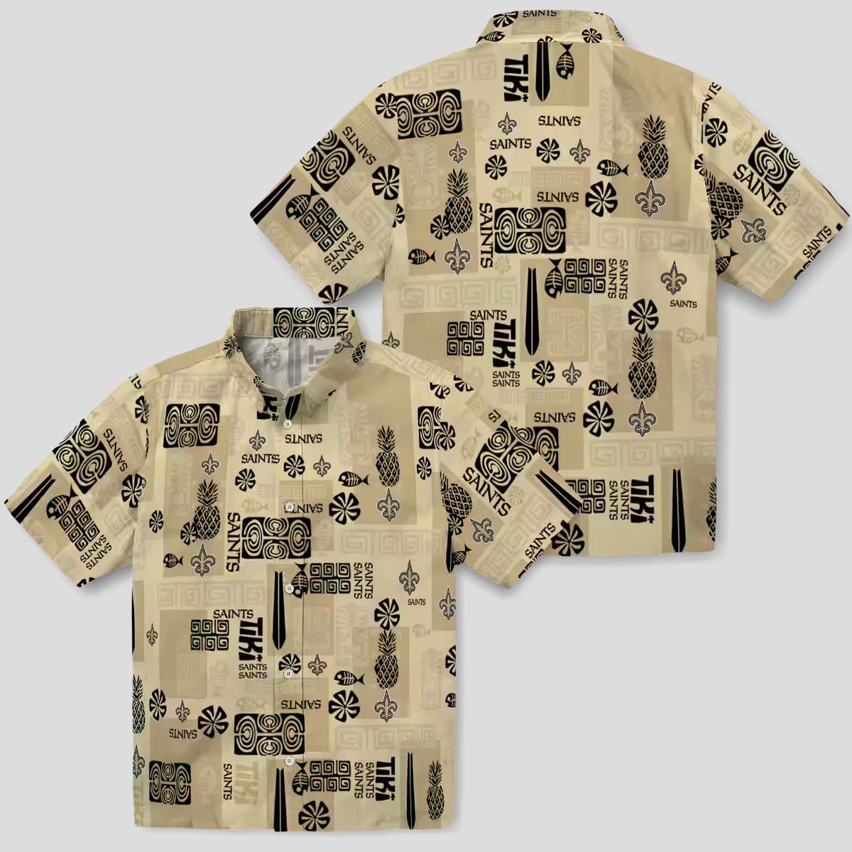 New Orleans Saints Tribal Symbols Hawaiian Shirt, Gold NFL Aloha Shirt