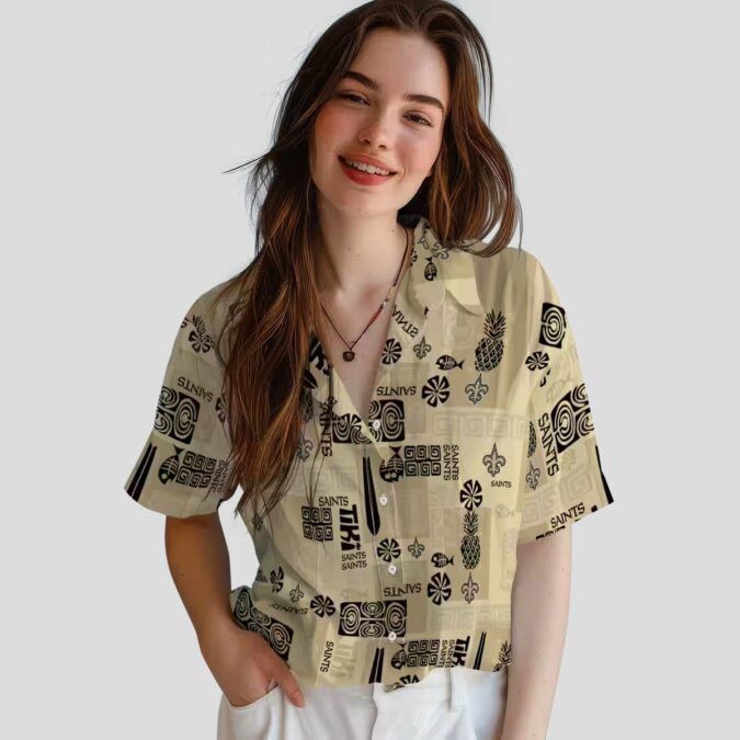 New Orleans Saints Tribal Symbols Hawaiian Shirt, Gold NFL Aloha Shirt
