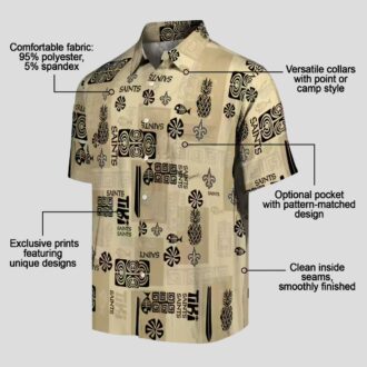 New Orleans Saints Tribal Symbols Hawaiian Shirt, Gold NFL Aloha Shirt