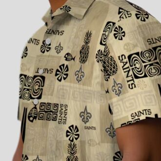 New Orleans Saints Tribal Symbols Hawaiian Shirt, Gold NFL Aloha Shirt