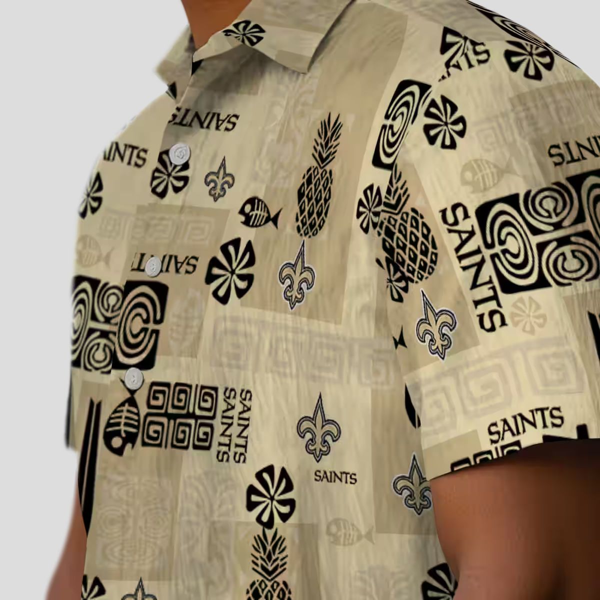 New Orleans Saints Tribal Symbols Hawaiian Shirt, Gold NFL Aloha Shirt