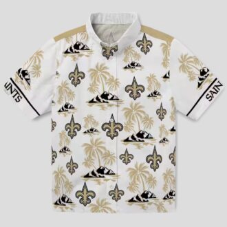 New Orleans Saints Tropical Aloha Shirt, Palm Island Gold & White Hawaiian Shirt