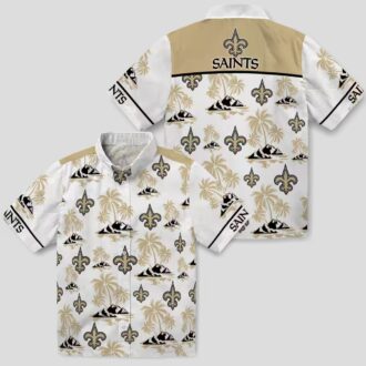 New Orleans Saints Tropical Aloha Shirt, Palm Island Gold & White Hawaiian Shirt