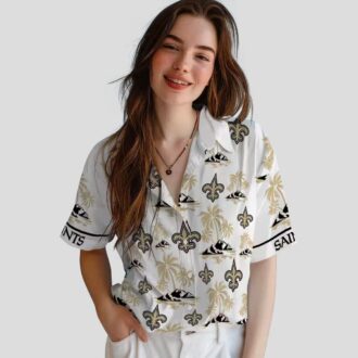 New Orleans Saints Tropical Aloha Shirt, Palm Island Gold & White Hawaiian Shirt