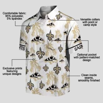 New Orleans Saints Tropical Aloha Shirt, Palm Island Gold & White Hawaiian Shirt