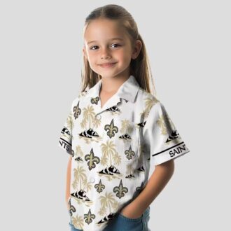 New Orleans Saints Tropical Aloha Shirt, Palm Island Gold & White Hawaiian Shirt