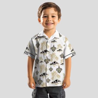 New Orleans Saints Tropical Aloha Shirt, Palm Island Gold & White Hawaiian Shirt