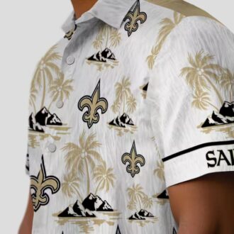New Orleans Saints Tropical Aloha Shirt, Palm Island Gold & White Hawaiian Shirt