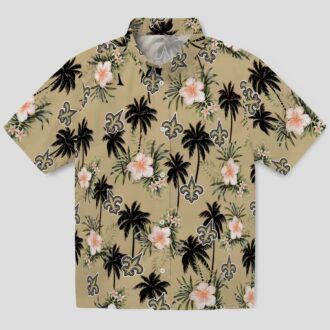 New Orleans Saints Tropical Hawaiian Shirt, Gold Flower & Palm Tree NFL Apparel