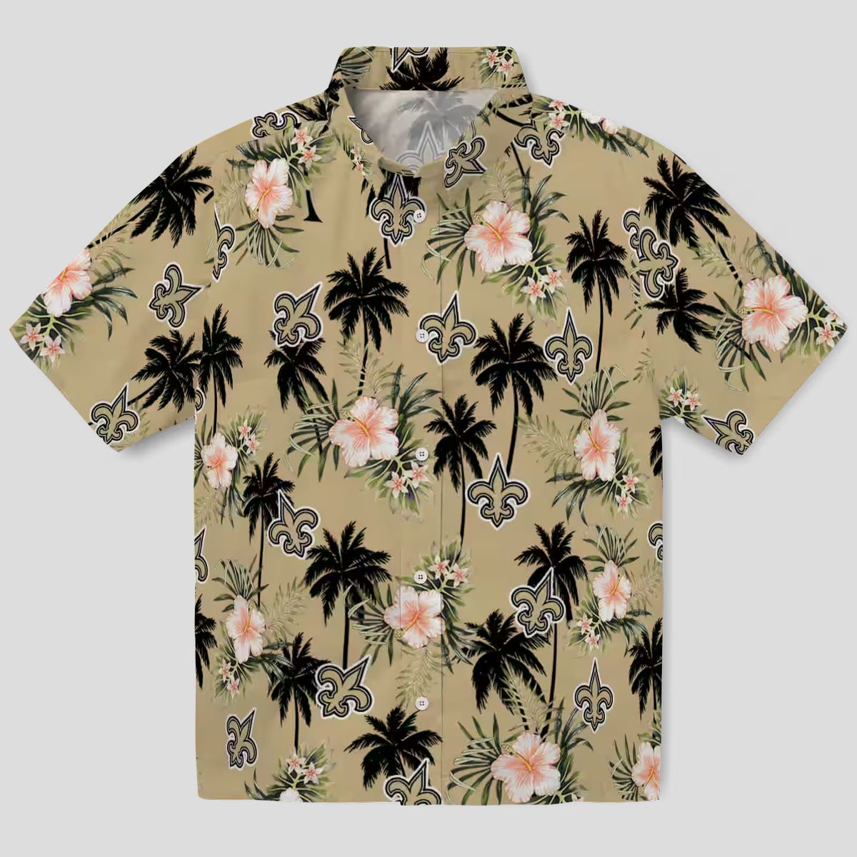 New Orleans Saints Tropical Hawaiian Shirt, Gold Flower & Palm Tree NFL Apparel