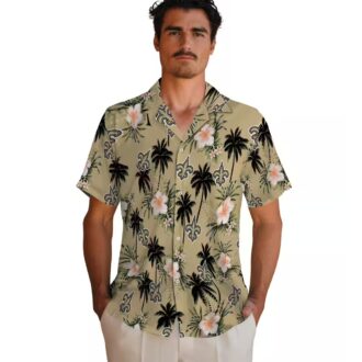 New Orleans Saints Tropical Hawaiian Shirt, Gold Flower & Palm Tree NFL Apparel