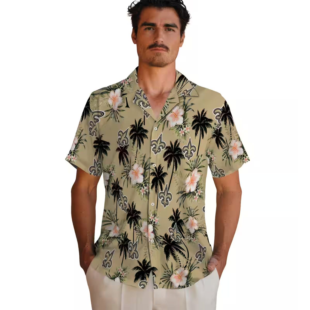 New Orleans Saints Tropical Hawaiian Shirt, Gold Flower & Palm Tree NFL Apparel