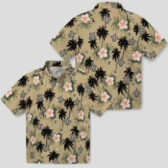 New Orleans Saints Tropical Hawaiian Shirt, Gold Flower & Palm Tree NFL Apparel